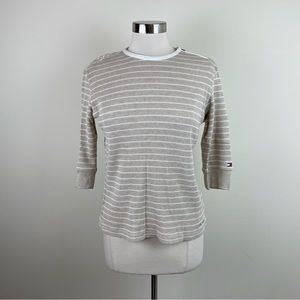 Tommy Hilfiger Tan Brown White Stripe Shirt Top Women Large